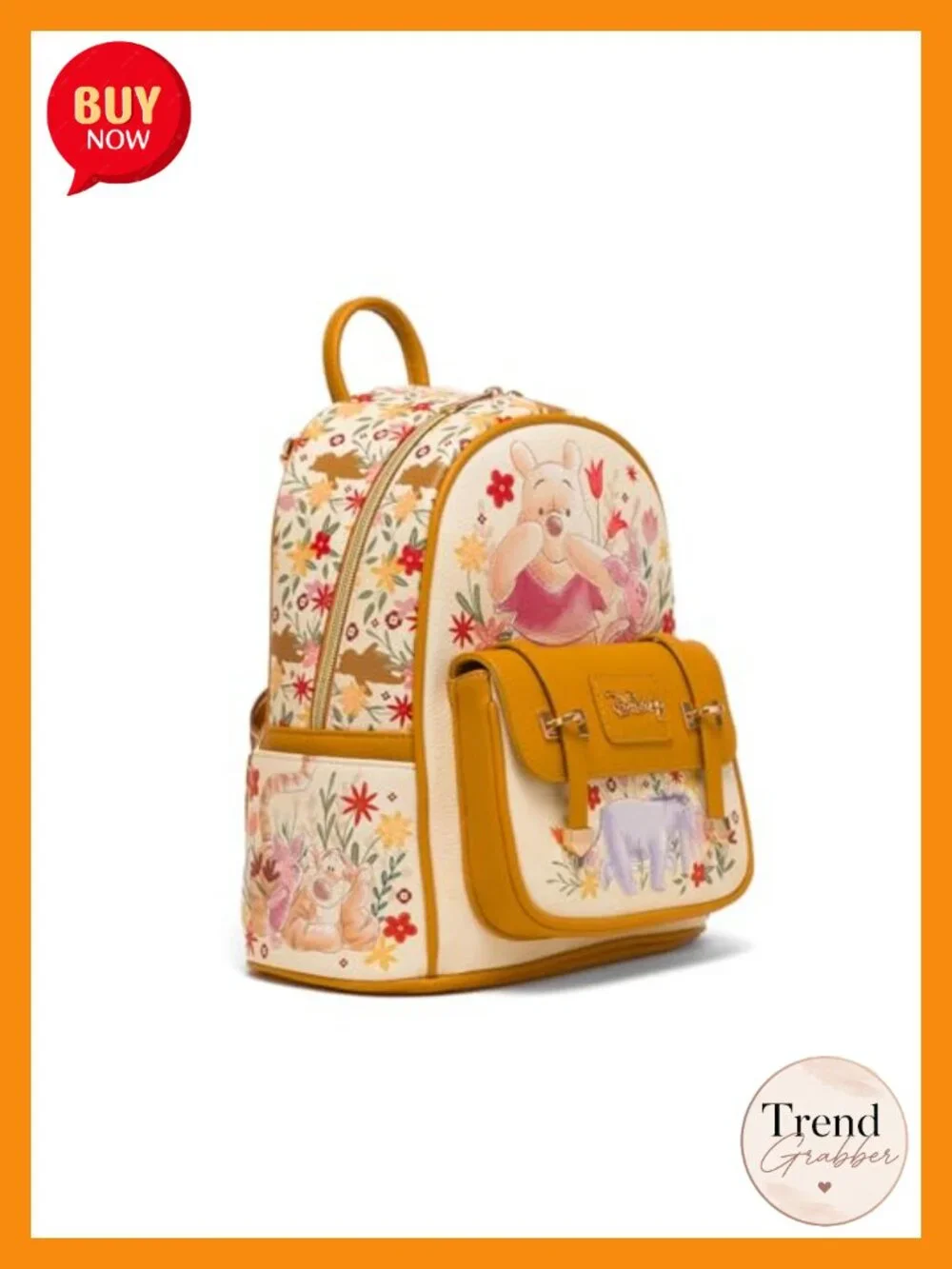 Winnie the Pooh Floral Mini Backpack Faux Leather Vegan